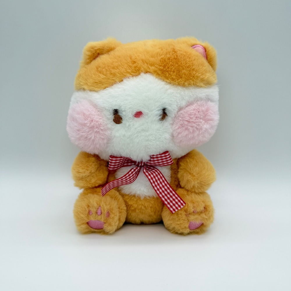 Surof Toys Orange White Kawaii Cat Plush Gingham Bow 8 Inch Stuffed Animal